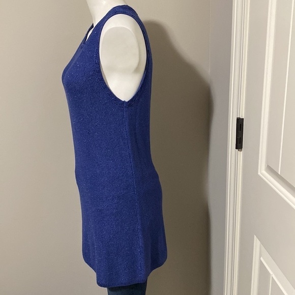 White House Black Market Sleeveless Sweater with Metallic Shine Blue Size L NEW - Picture 8 of 12